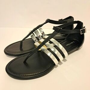 Calvin Klein Women's Sandals in Black and Silver Size 8